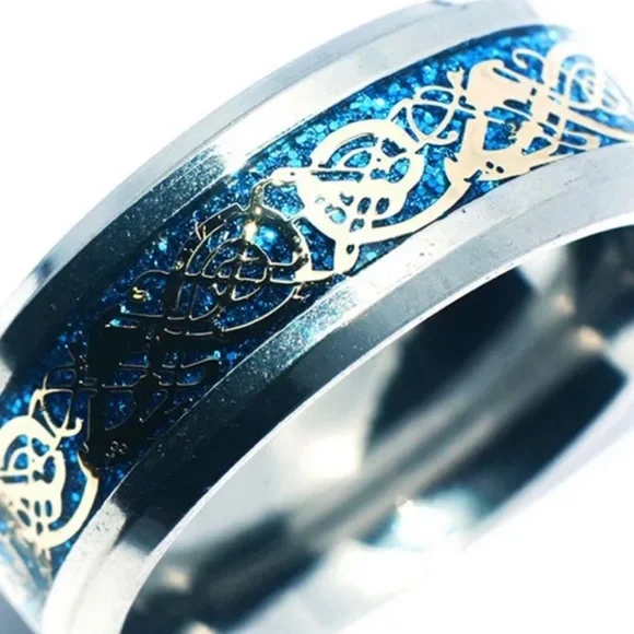 🆕 | Blue Stainless Steele | Men’s Dragon Band | Size 9 - Picture 2 of 7